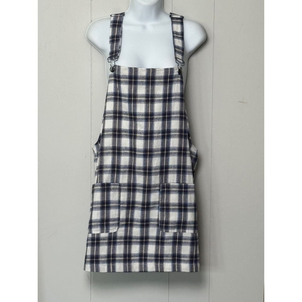 NWT GLA Francesca's Women's Plaid Overall Dress Ivory Blue Size XL